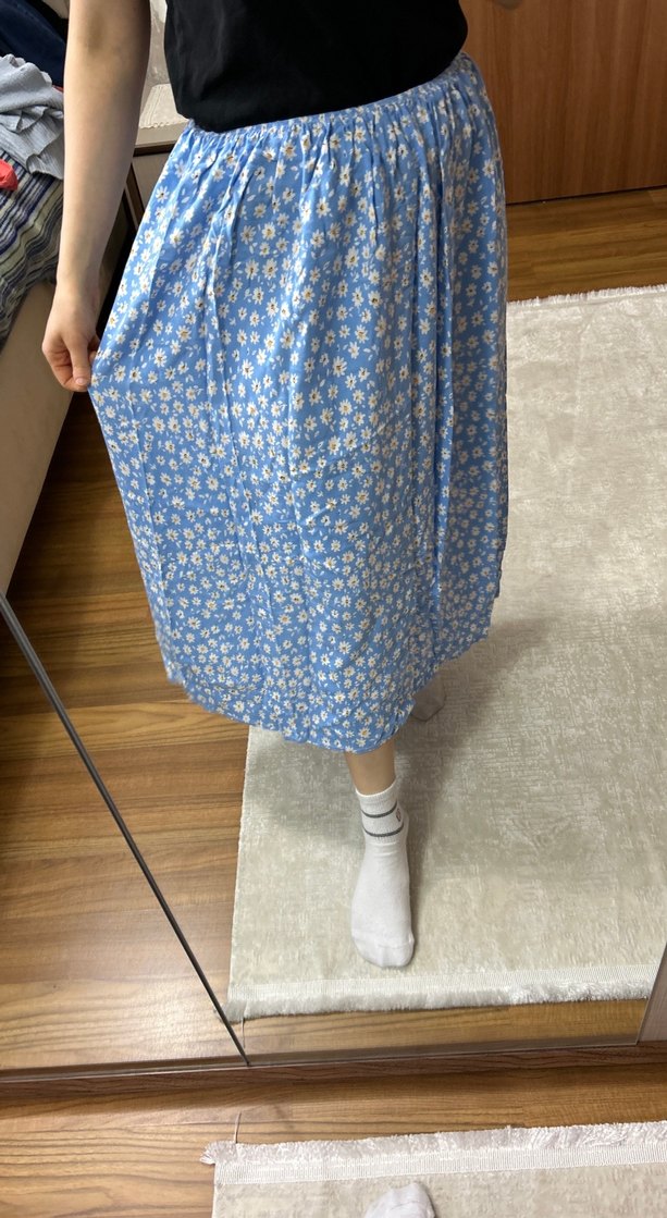 Mavi Midi Etek, Rahat Kesim, Pamuk - Görsel 3