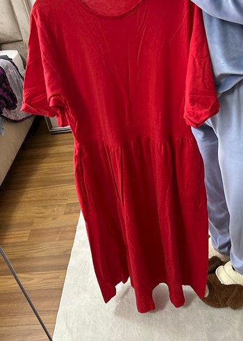 Kırmızı Kısa Kollu Hamile Elbisesi - Görsel 2