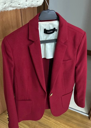 Bordo Kadın Düğmeli Blazer Ceket - Görsel 4