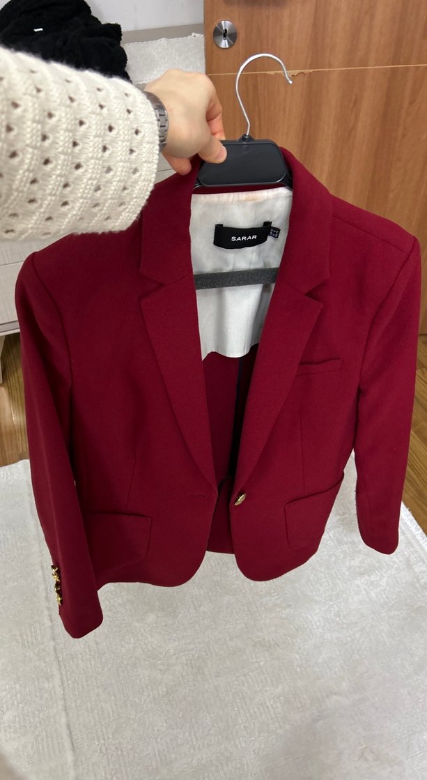 Bordo Kadın Düğmeli Blazer Ceket - Görsel 2
