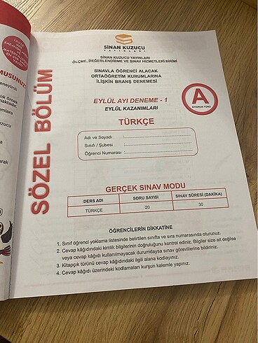  Türkçe Deneme Sinan Kuzucu Lgs