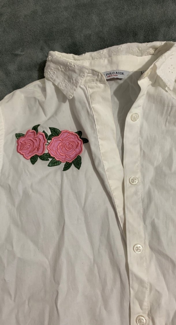 Nakışlı Beyaz Kız gömlek - Görsel 3