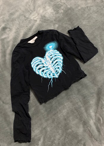 Mavi Baskılı Uzun Kollu Kız Tişörtü - Görsel 2