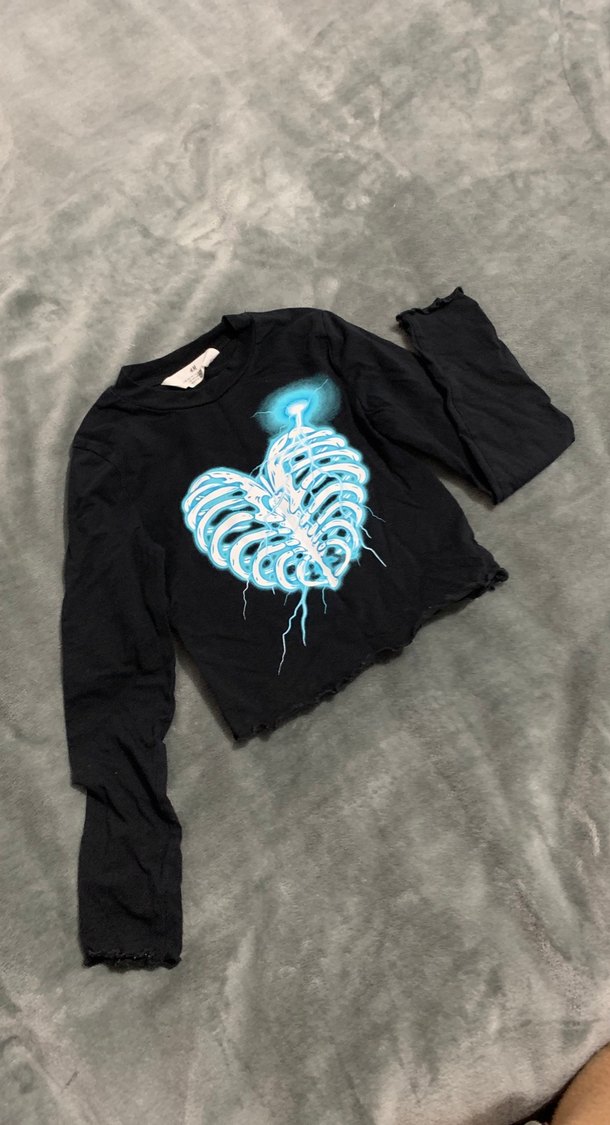 Mavi Baskılı Uzun Kollu Kız Tişörtü - Görsel 2