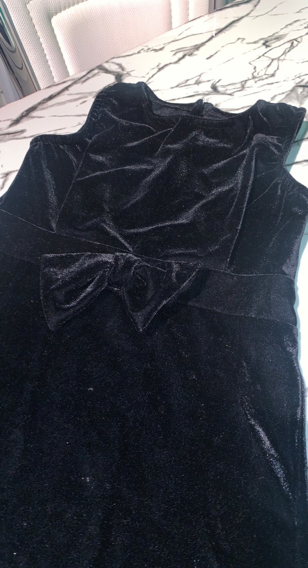 Kız Çocuk Siyah Süet V Yaka elbise - Görsel 5