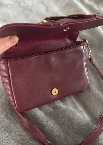 Bordo Deri Biker Stil Kadın Çanta - Görsel 4