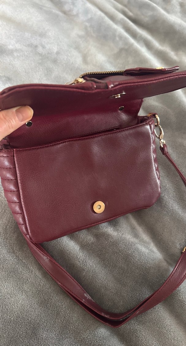 Bordo Deri Biker Stil Kadın Çanta - Görsel 4