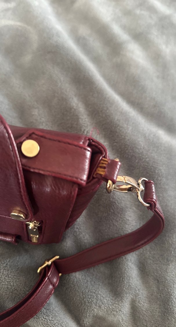 Bordo Deri Biker Stil Kadın Çanta - Görsel 2