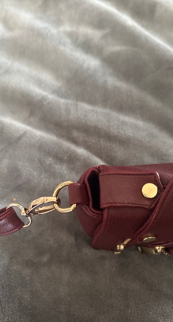 Bordo Deri Biker Stil Kadın Çanta - Görsel 3