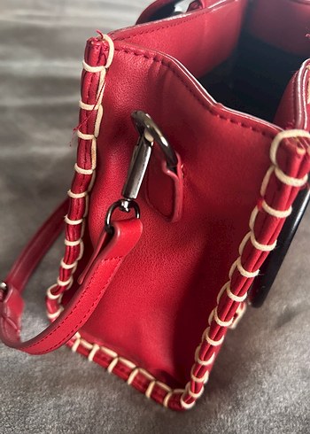Kırmızı Deri Bohem Kadın Çanta - Görsel 4