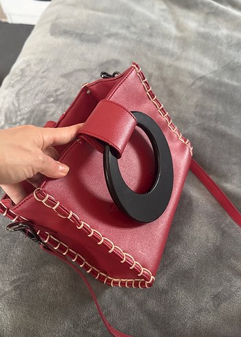 Kırmızı Deri Bohem Kadın Çanta - Görsel 6