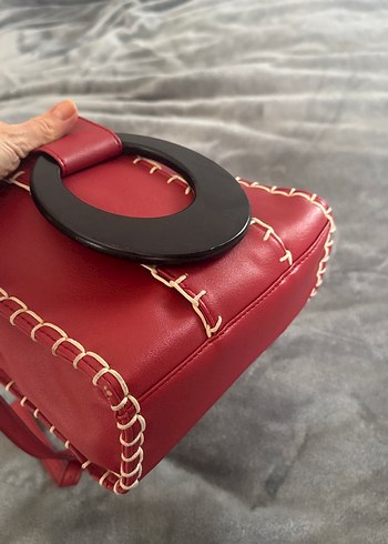 Kırmızı Deri Bohem Kadın Çanta - Görsel 5