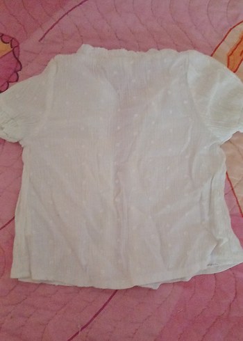 Kız Çocuk Beyaz Keten Kısa Kollu Gömlek - Görsel 3