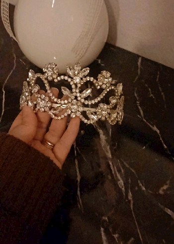 Beyaz Parlak Payetli Vintage Gelin Tacı