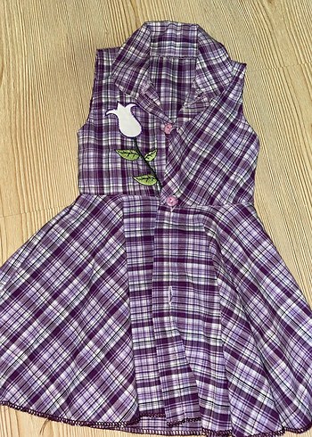 Kız Çocuk Mor Düğmeli Kolsuz Elbise - Görsel 3