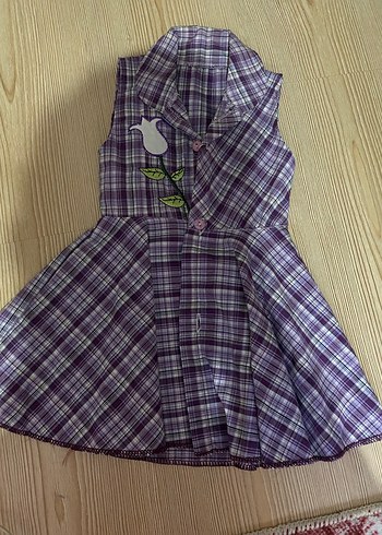 Kız Çocuk Mor Düğmeli Kolsuz Elbise - Görsel 2