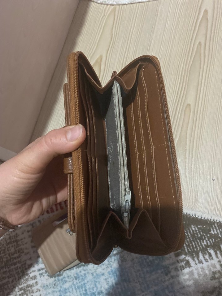 Kadın Kahverengi Deri Fermuarlı Cüzdan - Görsel 4