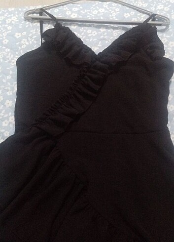 m Beden siyah Renk Fırfırlı askılı mini elbise 