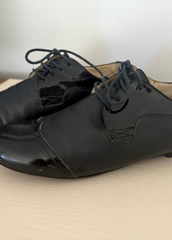 Siyah Deri Stiletto Topuklu Klasik Oxford Ayakkabı