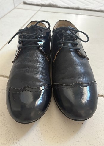 38 Beden Siyah Deri Stiletto Topuklu Klasik Oxford Ayakkabı