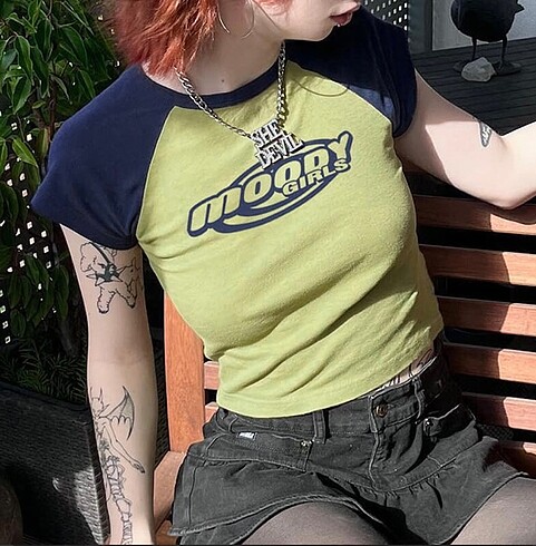 Moody Girls Yeşil Raglan Yarım T-Shirt