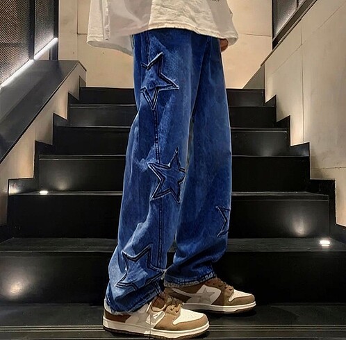 Mavi Yıldız Yamalı Vintage Kot Pantolon