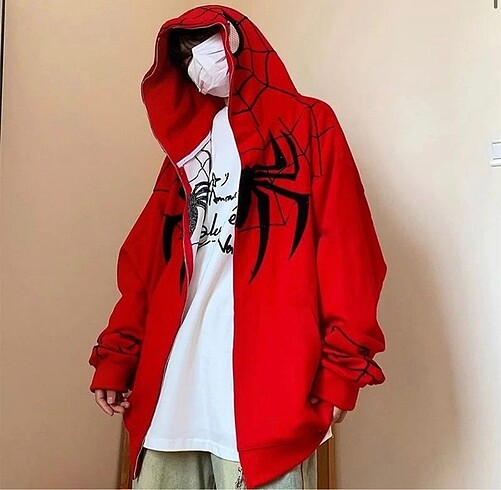 Diğer Kırmızı Spider-Man Goth Fermuarlı (Unisex) Kapüşonlu Sweatshirt