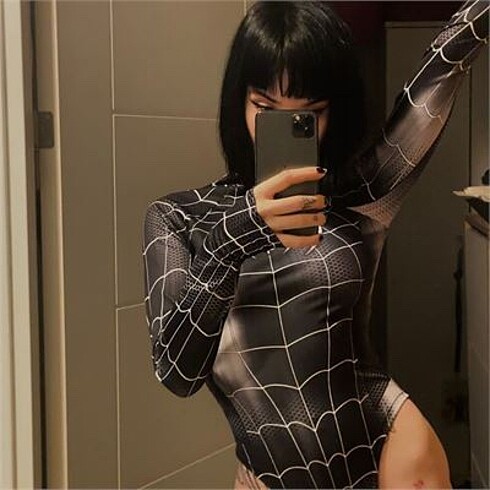 Siyah Spider Çıtçıtlı Uzun Kollu Body