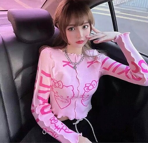 m Beden Pembe Hello Kitty - Ruchinleck Yarım Kadın Uzun Kollu Crop