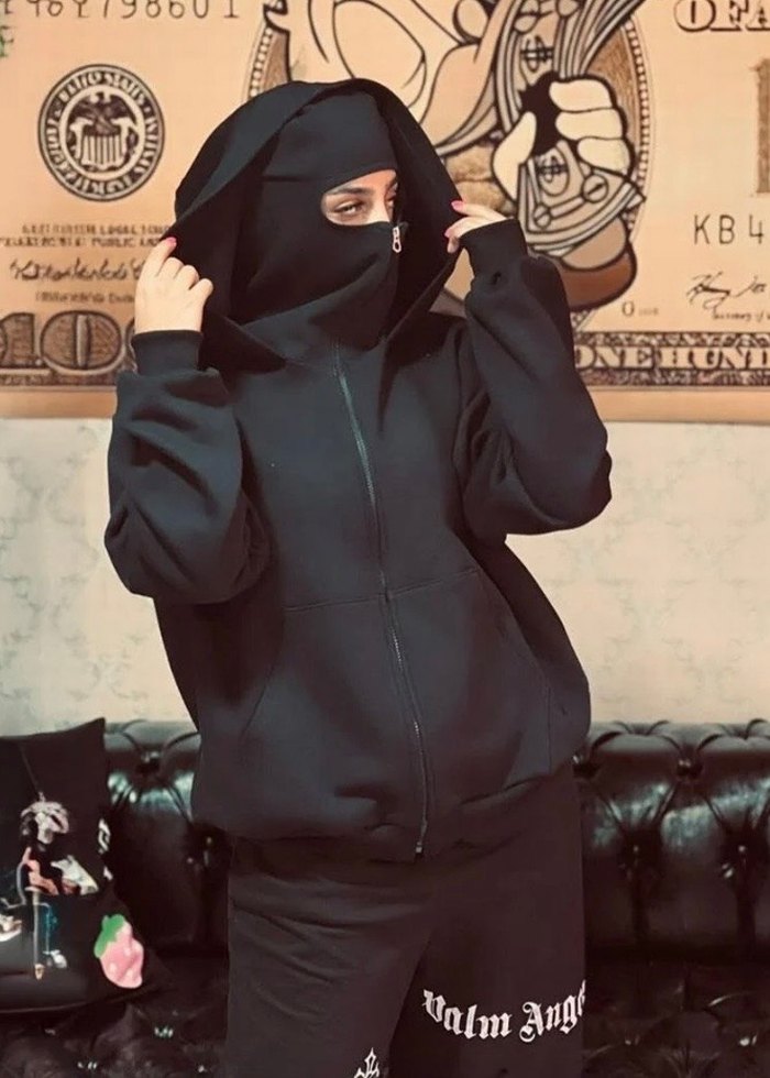 Kadın Siyah Fermuarlı Kapüşonlu Sweatshirt - Görsel 2