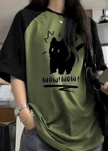 Siyah Raglan Yeşil Wow! Wow! Cat - Görsel 2
