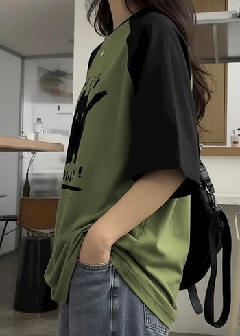 Siyah Raglan Yeşil Wow! Wow! Cat - Görsel 3