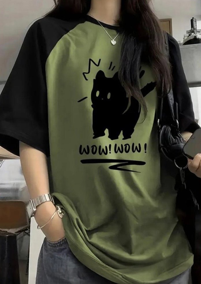 Siyah Raglan Yeşil Wow! Wow! Cat - Görsel 2