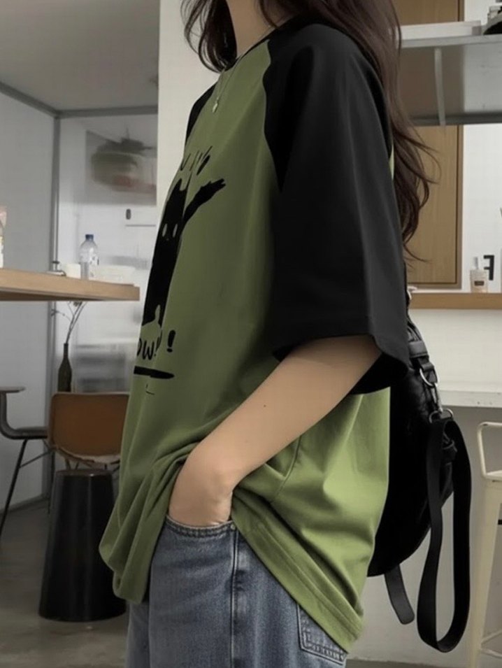 Siyah Raglan Yeşil Wow! Wow! Cat - Görsel 3