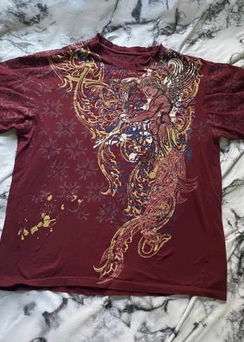 Bordo Angel Motifli Vintage T-shirt - Görsel 2