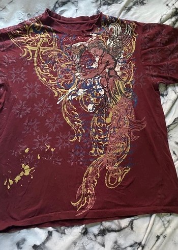 Bordo Angel Motifli Vintage T-shirt - Görsel 3