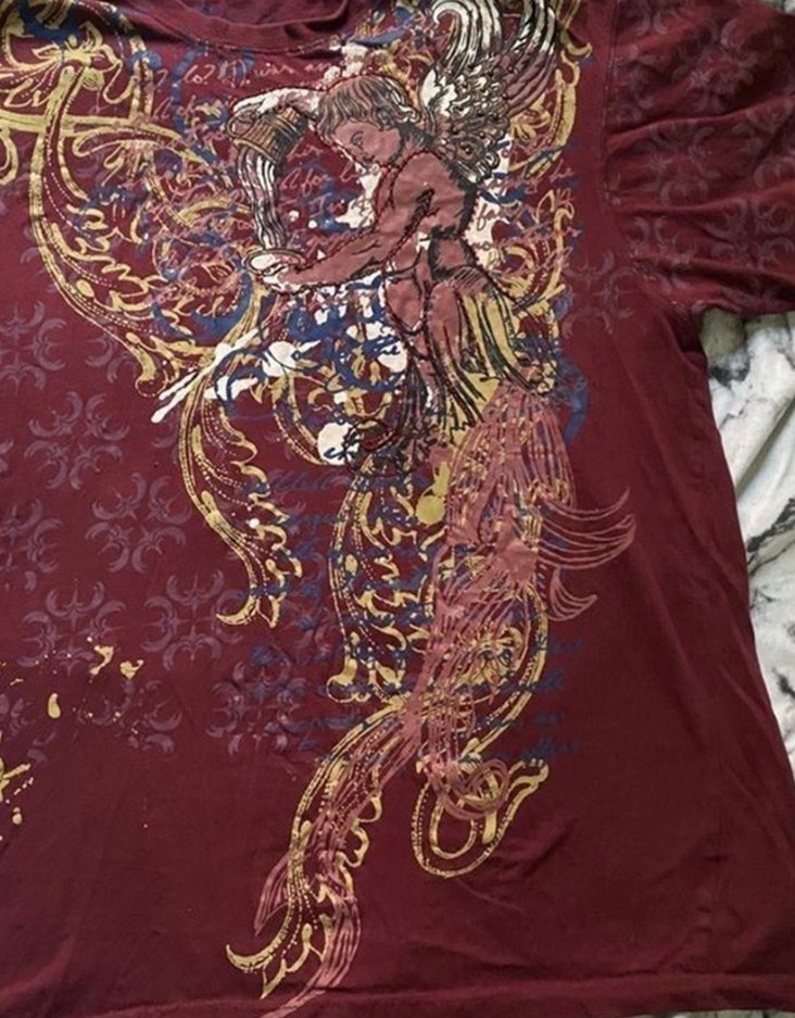 Bordo Angel Motifli Vintage T-shirt - Görsel 4
