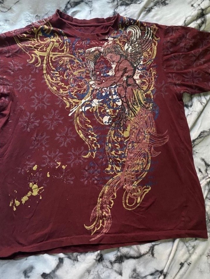Bordo Angel Motifli Vintage T-shirt - Görsel 3