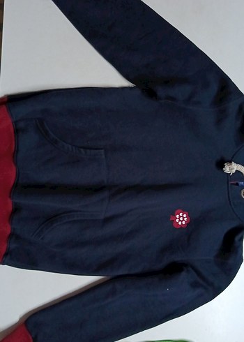 kız Çocuk Koyu Mavi Düğmeli Sweatshirt