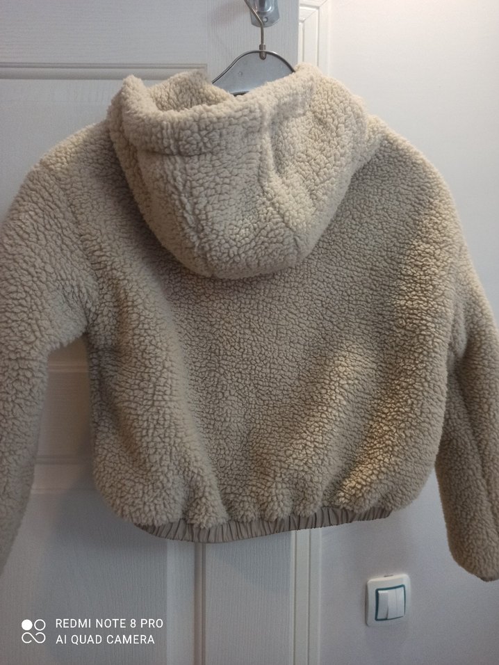 Kürklü Kısa Bej kız çocuk Mont - Görsel 2