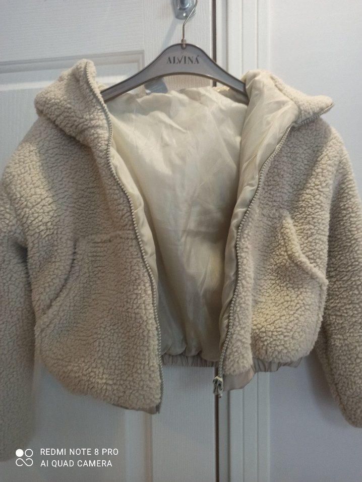 Kürklü Kısa Bej kız çocuk Mont - Görsel 3