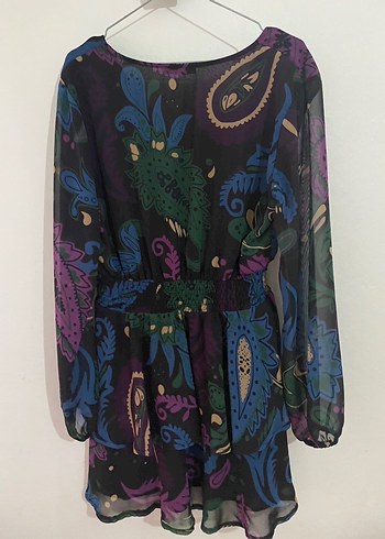 Bohem Desenli Mini V Yaka Elbise - Görsel 4