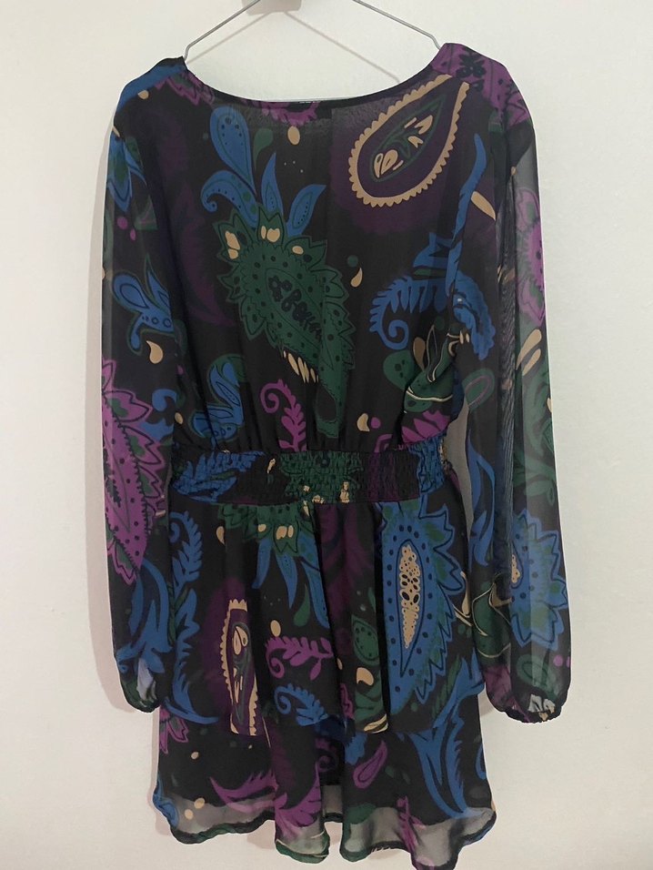 Bohem Desenli Mini V Yaka Elbise - Görsel 4