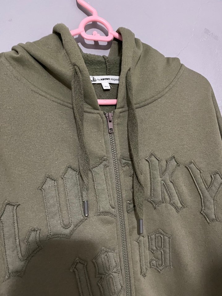 Yeşil Kapüşonlu Fermuarlı Sweatshirt - Görsel 2