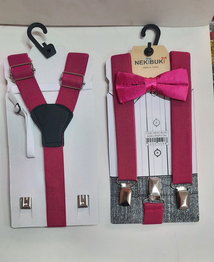 fuşya Çocuk Papyon ve Askı Seti - Görsel 3