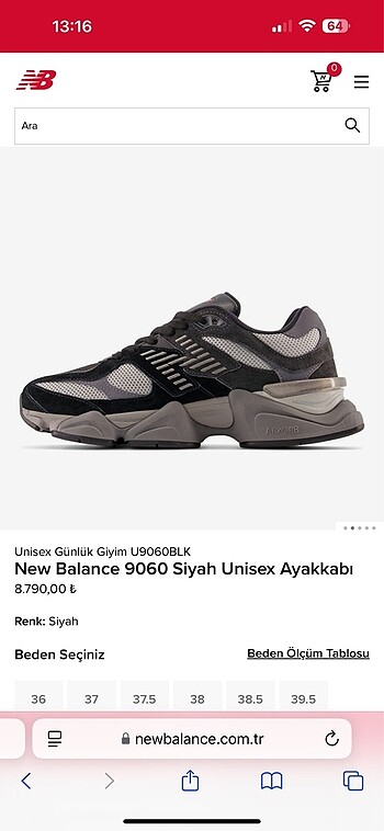 New Balance 9060 Siyah Unisex Ayakkabı