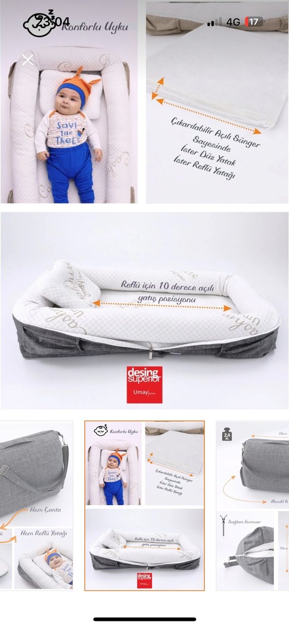 Gri Çok Fonksiyonlu Bebek Yatağı ve Çanta - Görsel 2