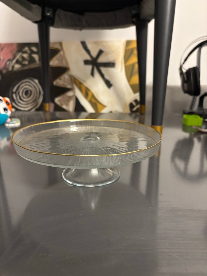 Altın Kenarlı Gri Cam Tabak - Görsel 2