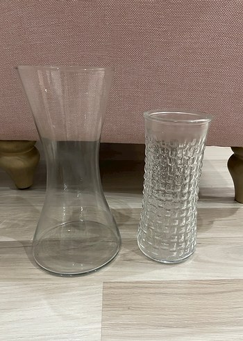 Şeffaf ve Beyaz Desenli Vazo Seti - Görsel 2