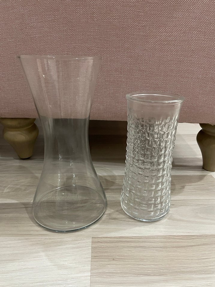 Şeffaf ve Beyaz Desenli Vazo Seti - Görsel 2